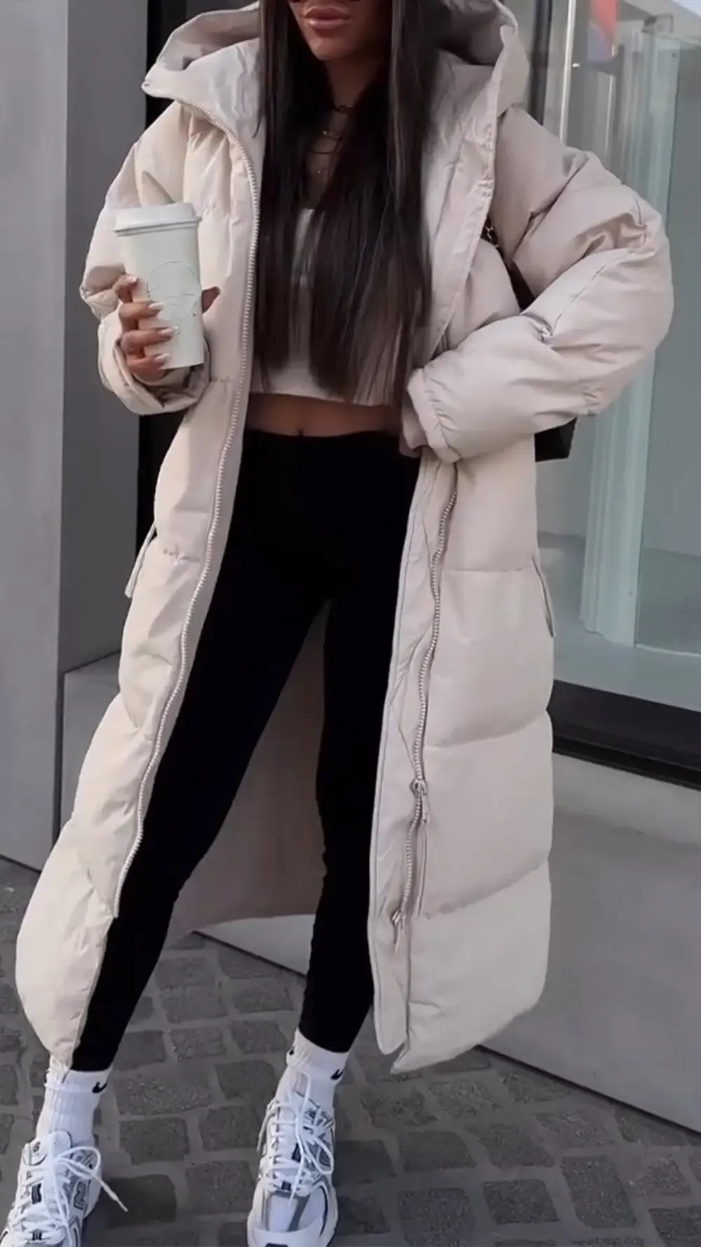 Women's Hooded Zippered Casual Long Warm Cotton Coat
