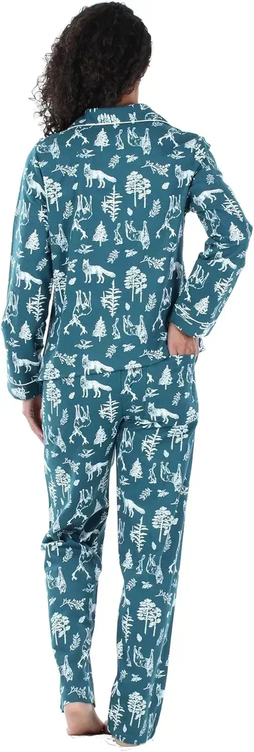 Women's Cotton Flannel Long Sleeve Button-Down Pajamas PJ Set