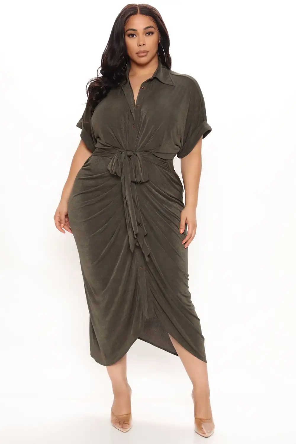 City Mood Slinky Midi Dress - Olive