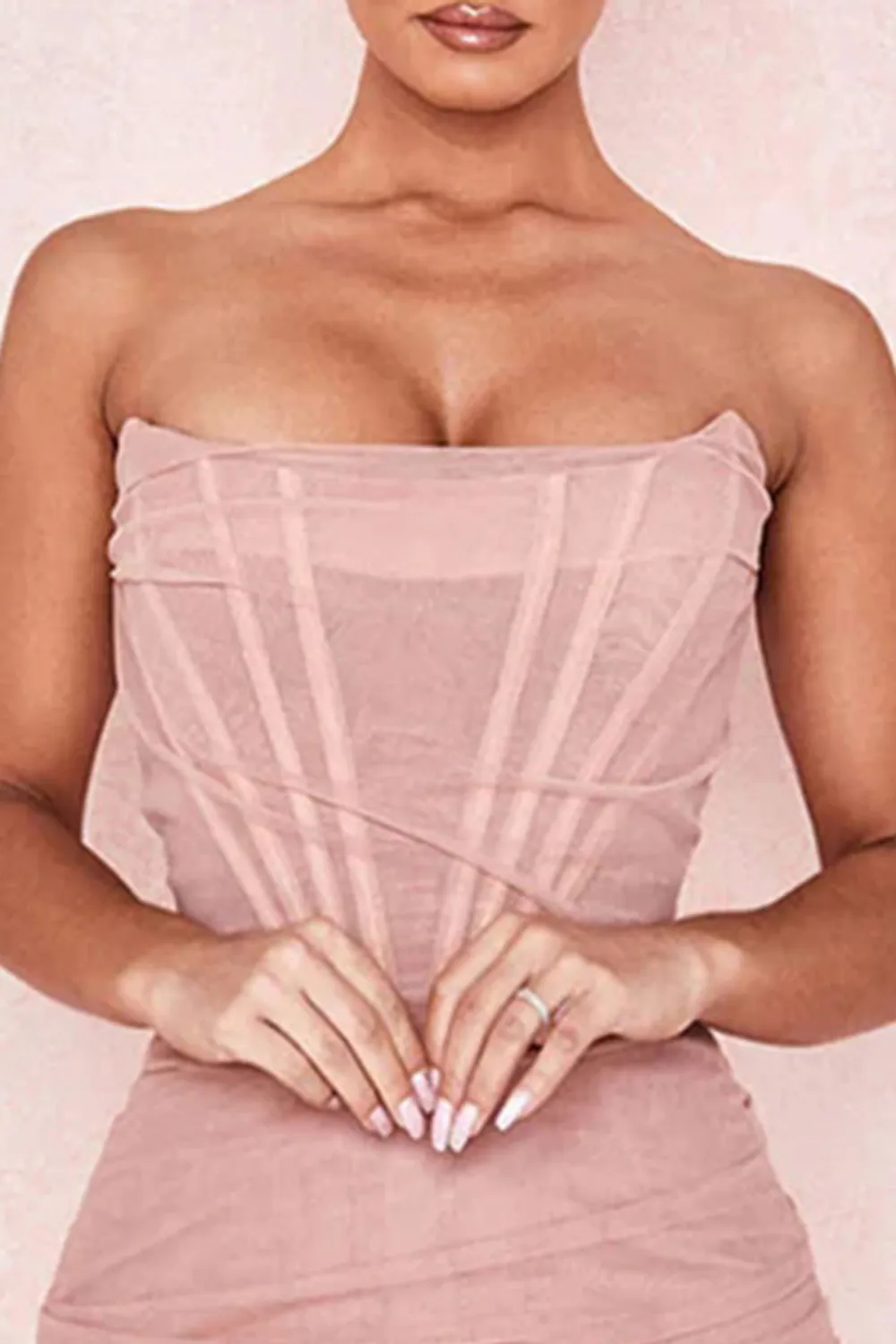 Chic Ruched Strapless Mini Corset Cocktail Party Dress - Pink