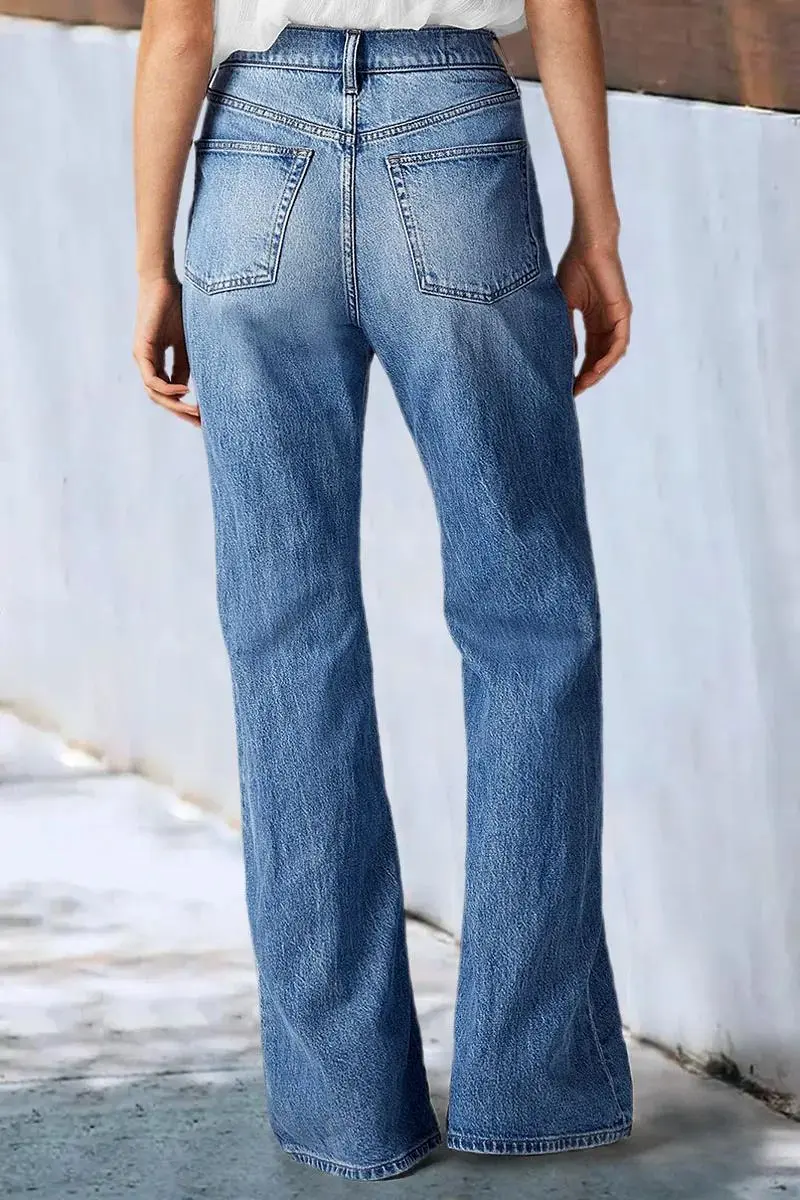 Wash High Waist Straight Leg Jeans Without Belt
