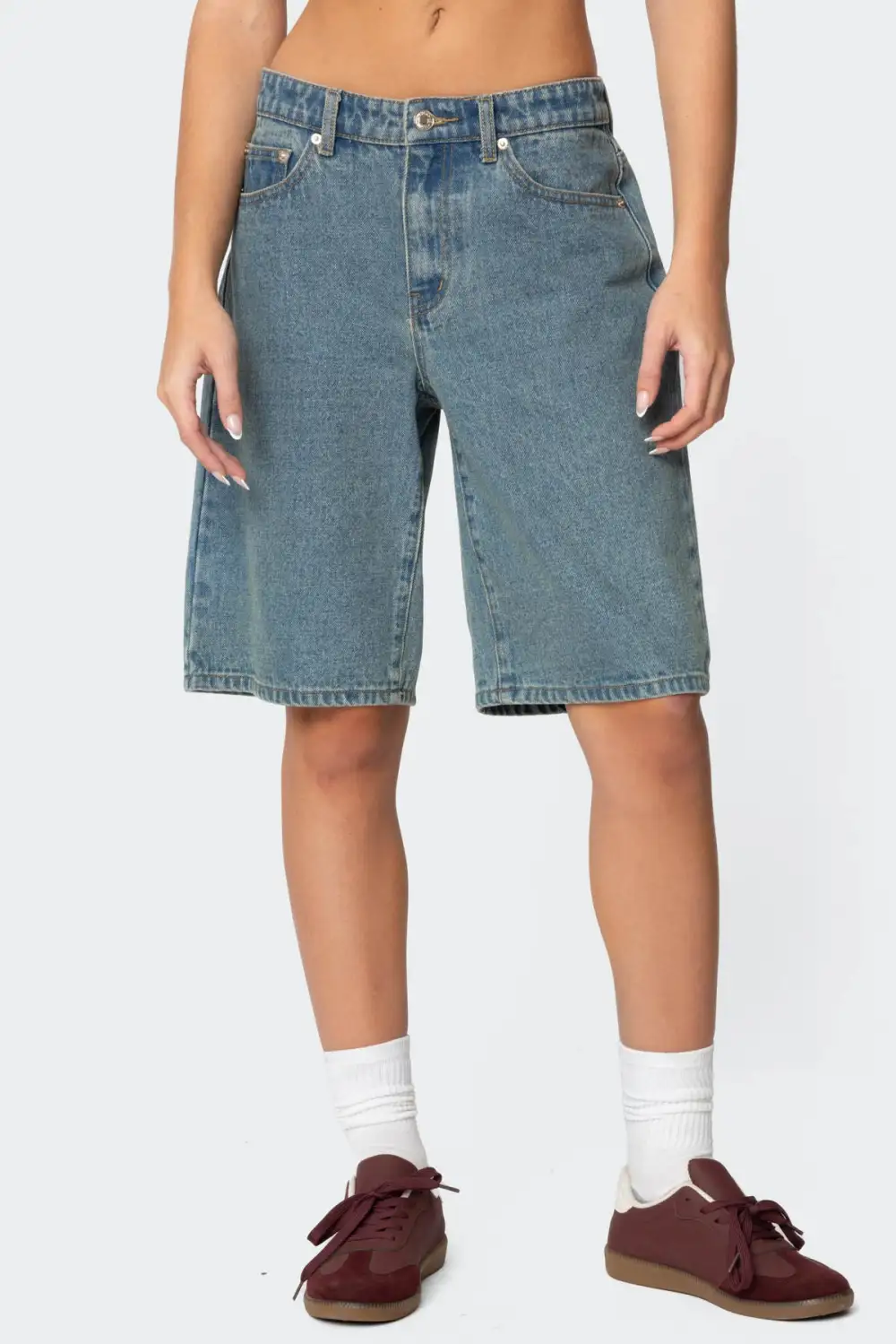 Oversized Low Rise Denim Bermuda Shorts