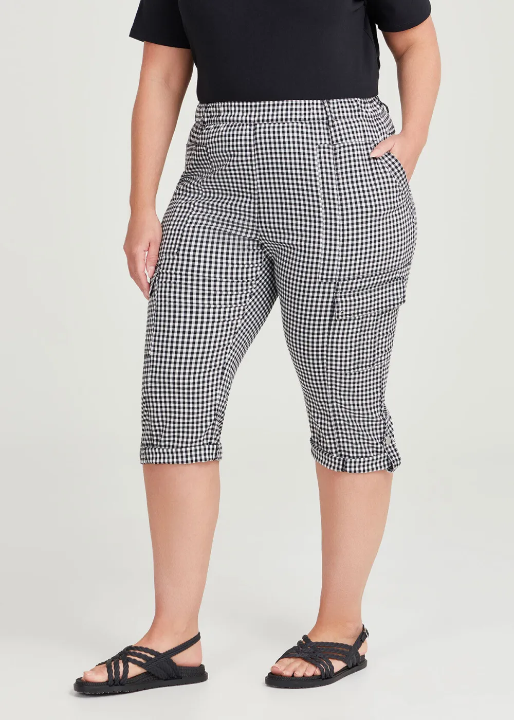 Castaway Gingham Cargo Crop Pant