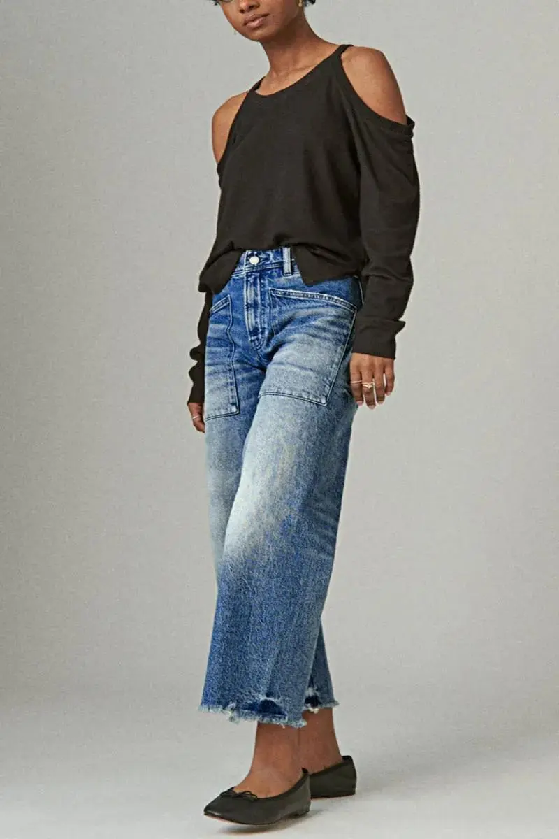 Wash Raw Hem High Rise Wide Leg Jeans