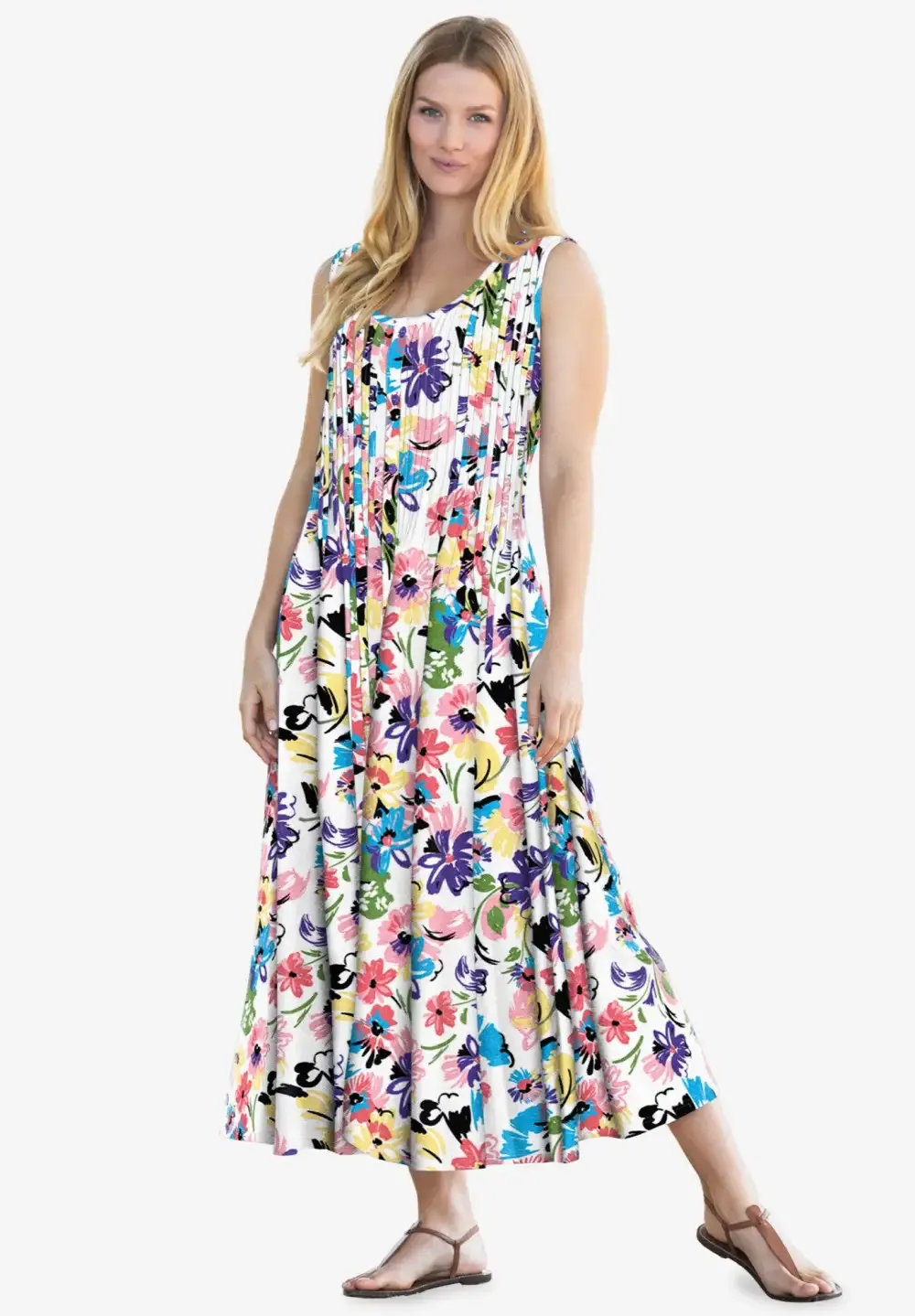 Pintucked Sleeveless Dress
