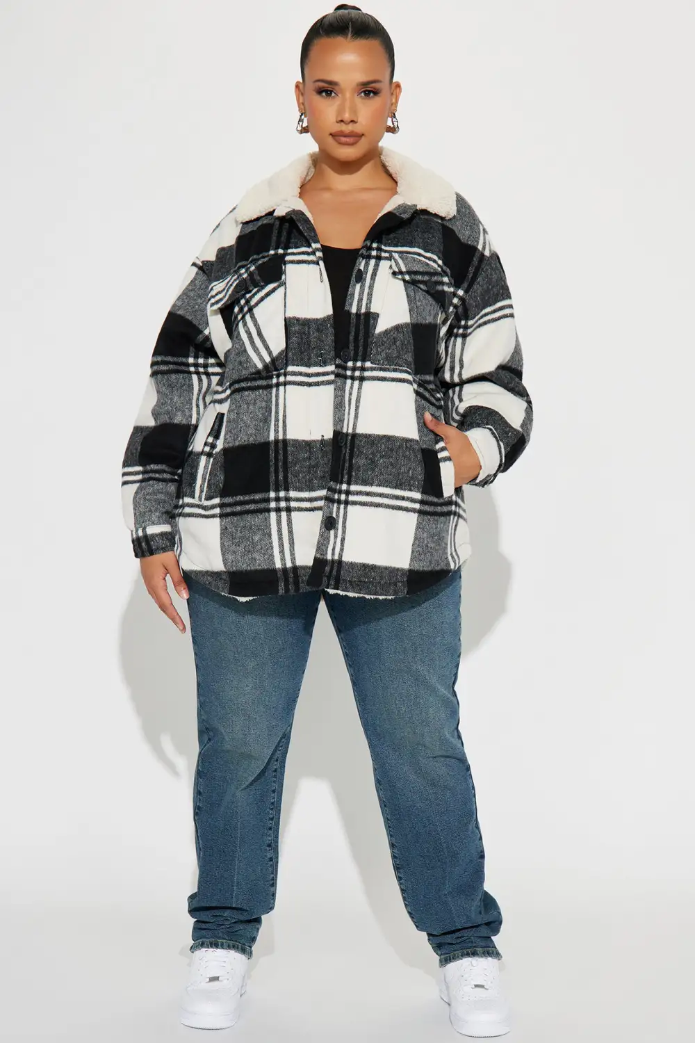 Down The Line Plaid Shacket - Black/combo