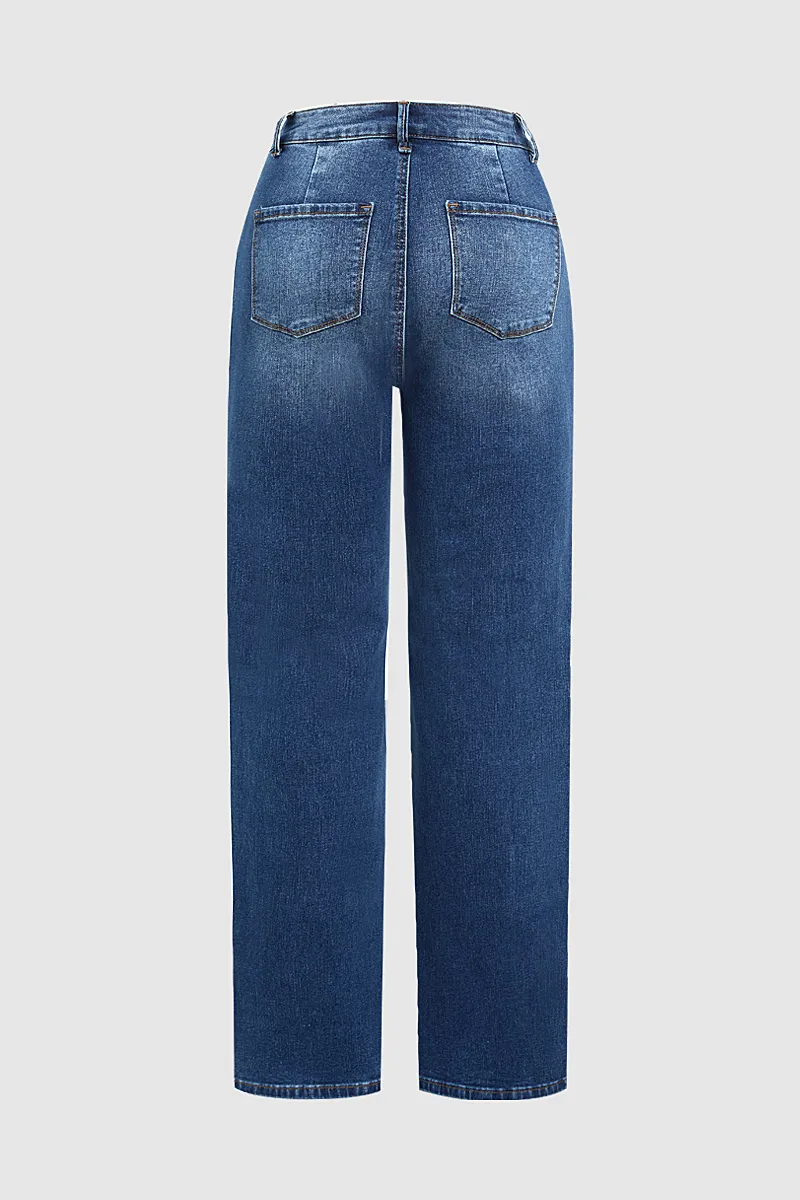 Wash Stretchy High Waist Straight Leg Jeans