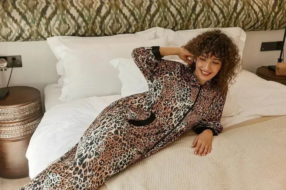 Women Zipper Robe 3/4 Sleeves Loungewear Dress Full Length Sleepwear Pockets Housecoat Nightgown Long Bathrobe