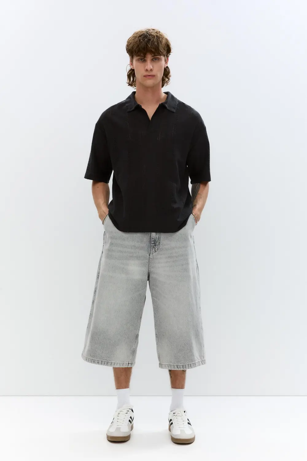 Rustic open-knit polo shirt