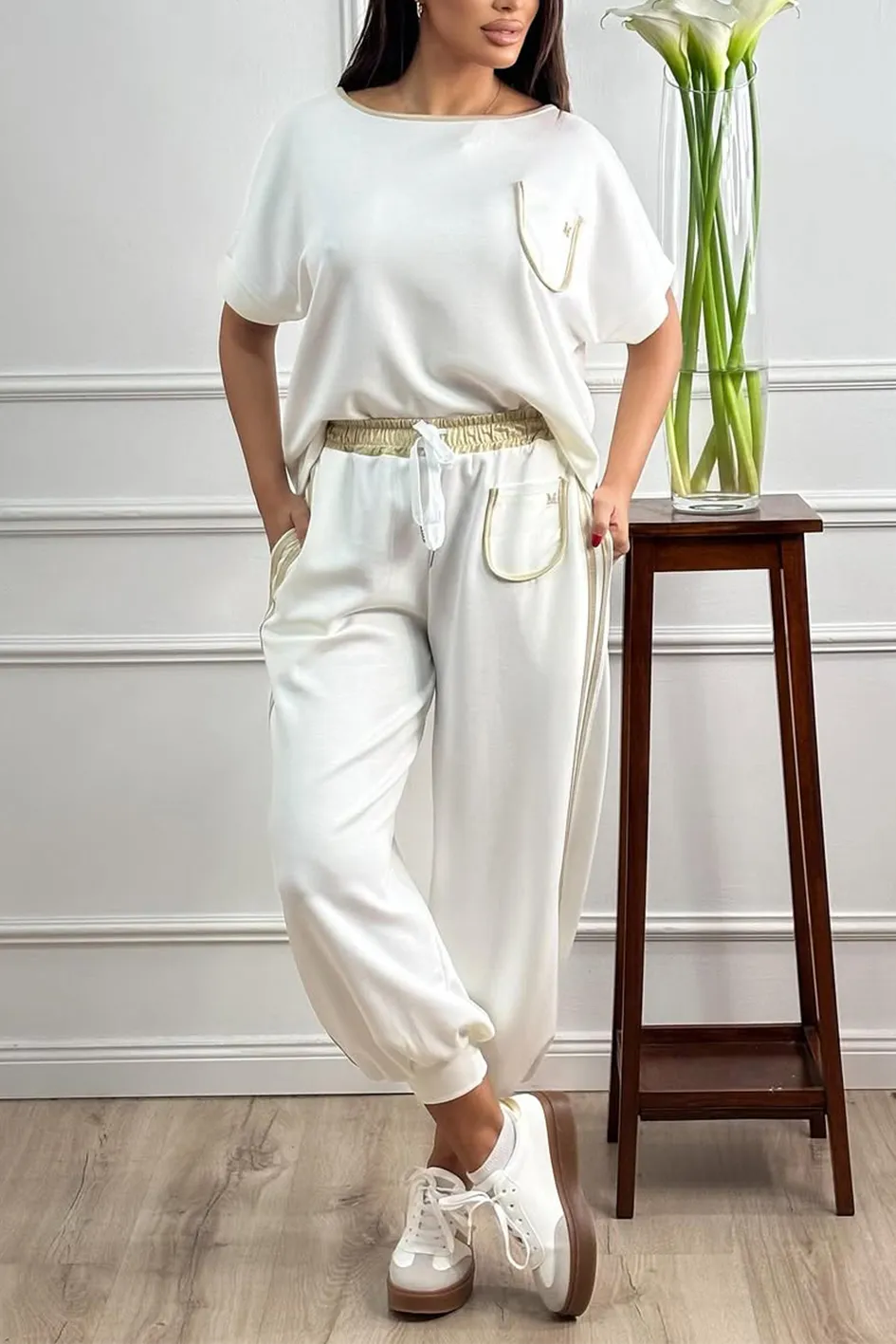 Women'S Contrasting Casual Top And Pants Two-Piece Set