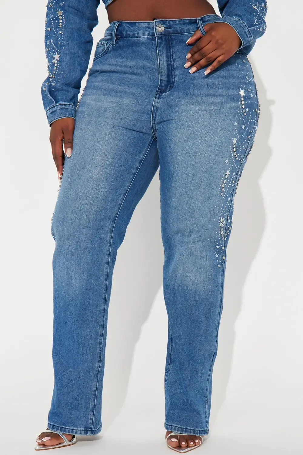 Starstruck Embellished Straight Leg Jeans - Medium Wash