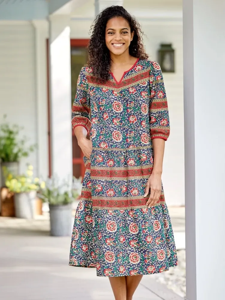 Notch Neckline Muumuu With 3/4 Sleeves