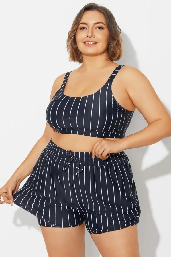 Plus Size Green Check Pinstripe Bikini Top