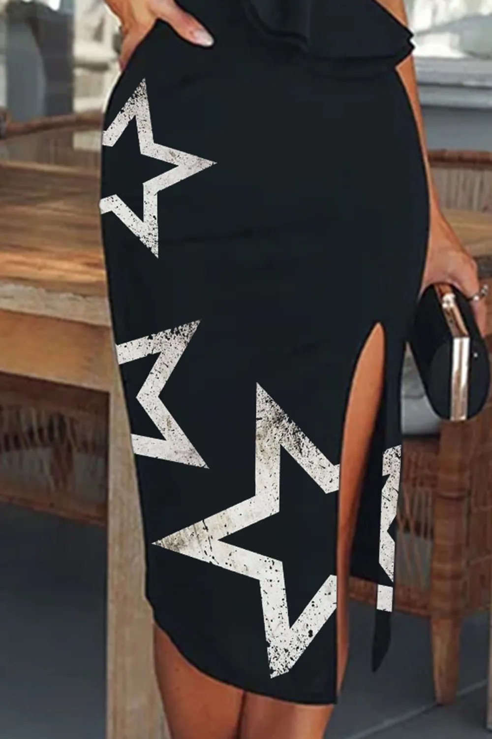High Slit Ruffle One Shoulder Bandage Cocktail Party Midi Dress - Black