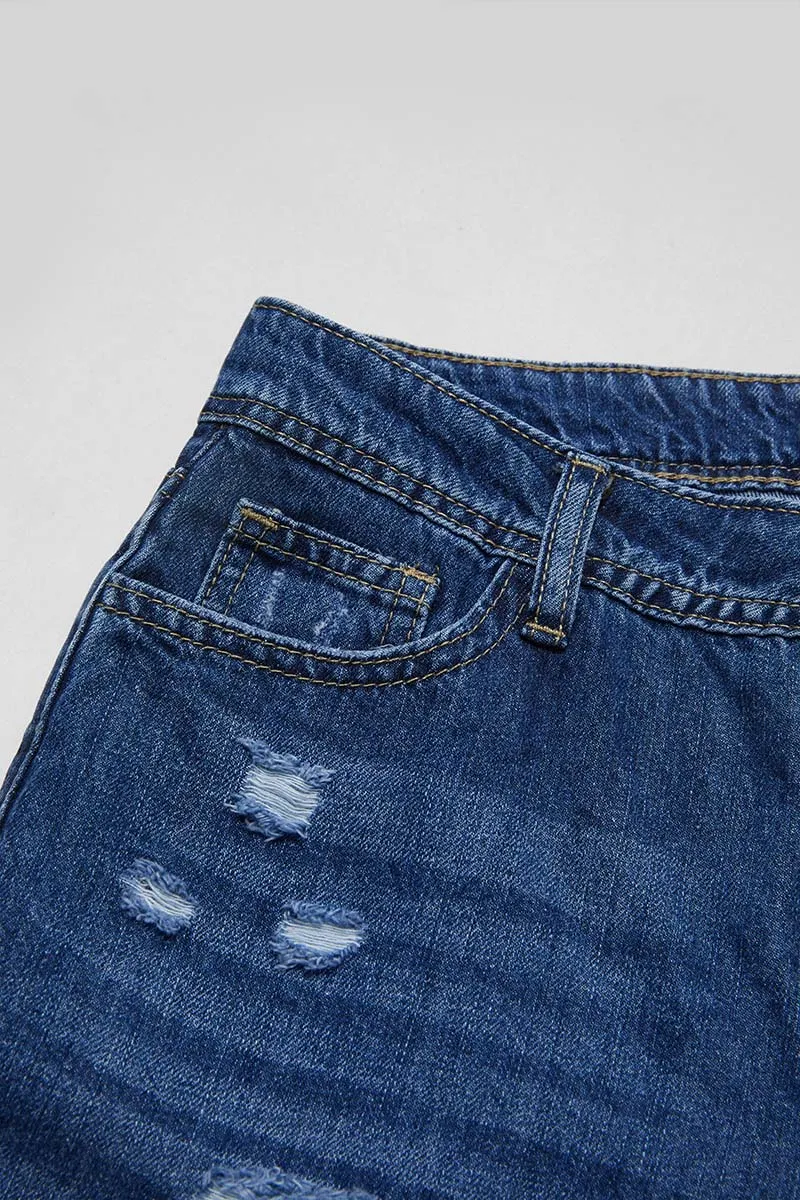 Ripped Raw Hem Mid Rise Straight Leg Cropped Jeans