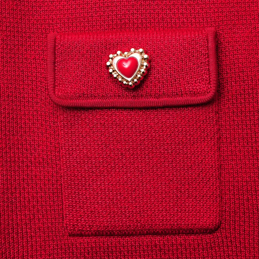 Red Knit Heart Buttoned Cardigan