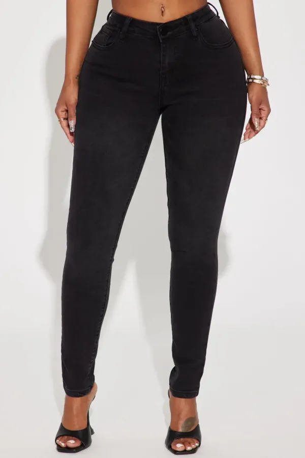 Kaia Mid Rise Stretch Skinny Jeans - Black Wash