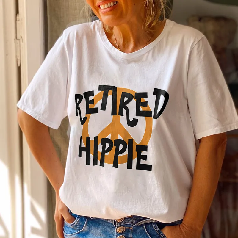 Retired Hippie Peace And Love Crew Neck Tees