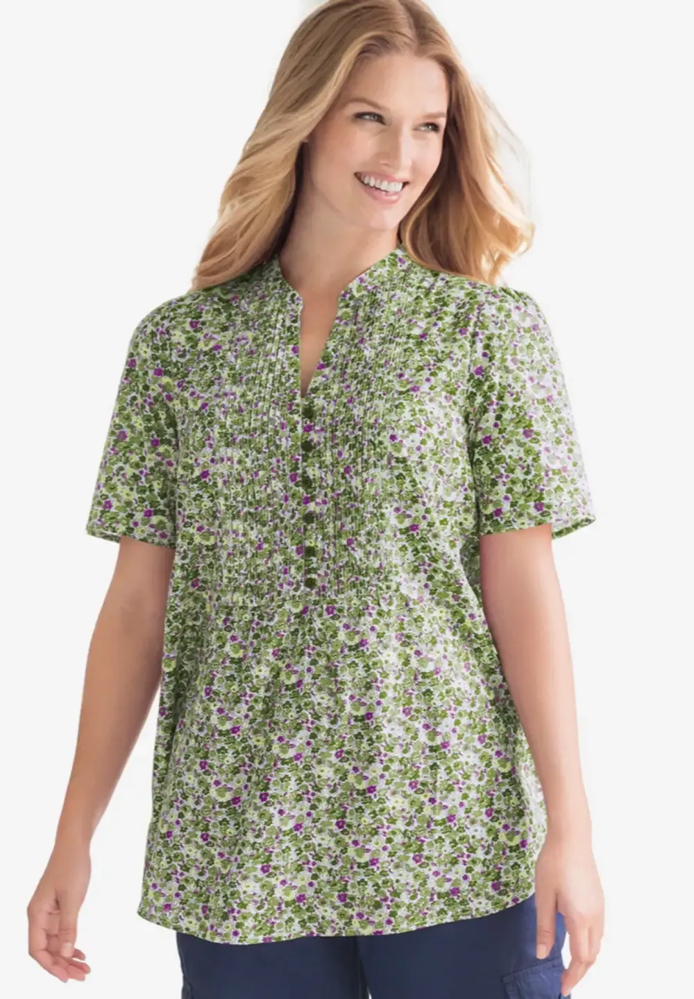 Pintucked Half-Button Tunic