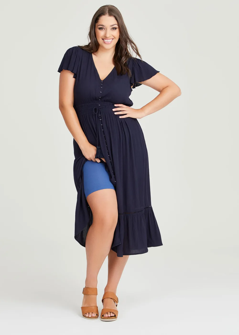 Natural Crinkle Button Dress