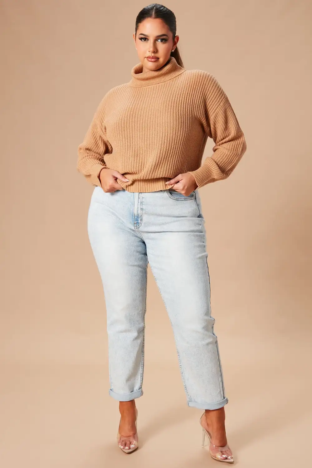 Roll With The Flow Turtleneck Sweater - Camel