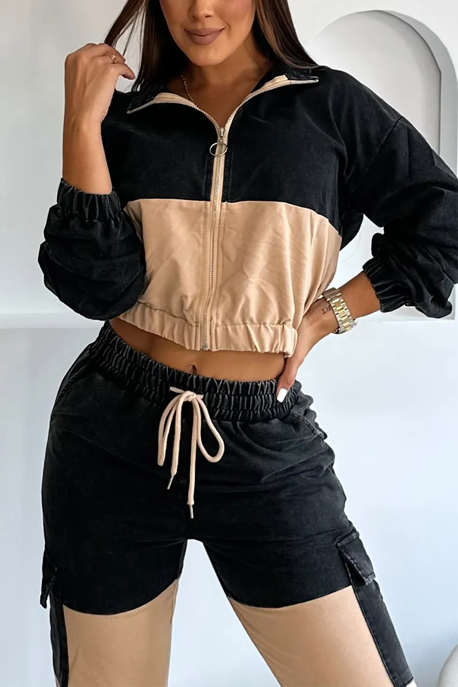 Women'S Fashion Patchwork Top And Pants 2-Piece Set