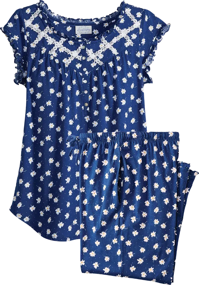 Lanz Daisy Delight Cotton Knit Pajama Set