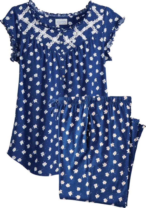 Lanz Daisy Delight Cotton Knit Pajama Set