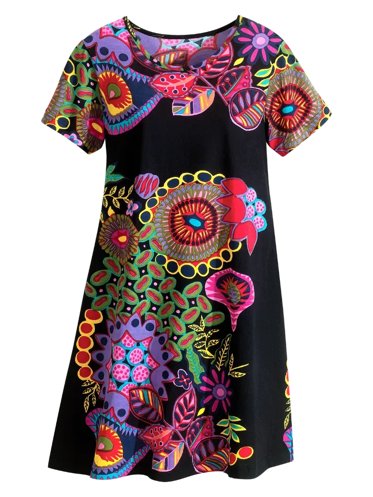 Bright Print Cotton Jersey Knit Tunic Dress