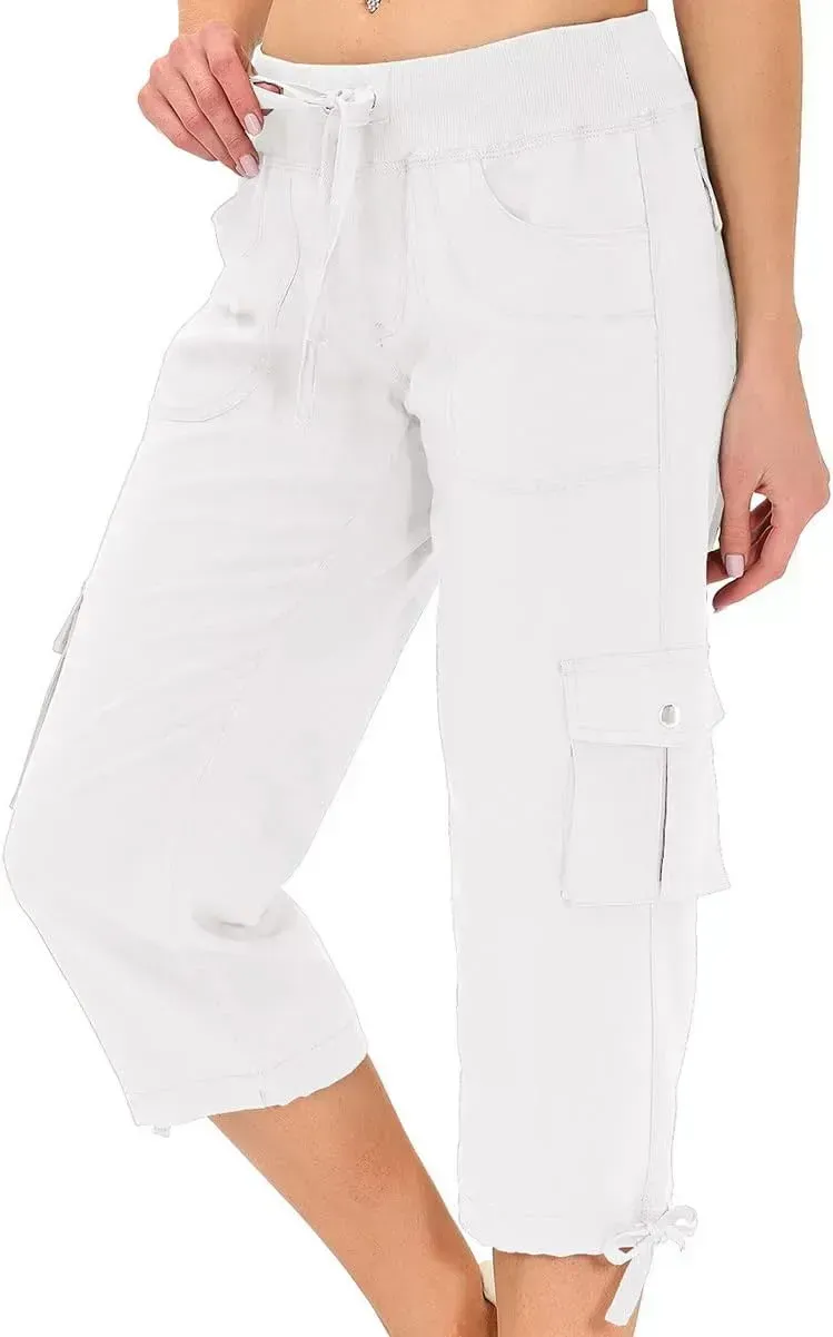 MoFiz Womens Capris with Pockets Loose Fit Casual Capri Pants Dressy Lightweight Ladies Baggy Cargo Pants for Hiking