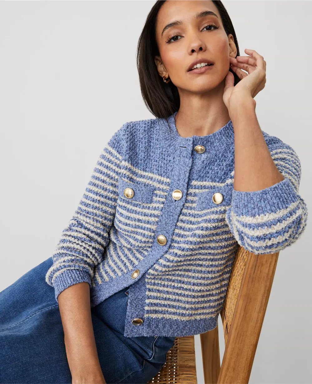 Denim Striped Sweater Jacket