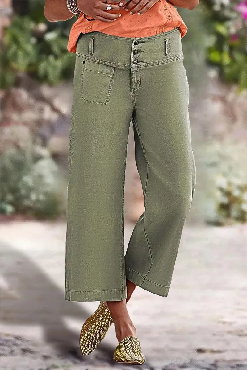 Solid Button Up Wide Leg Crop Low Waist Jeans