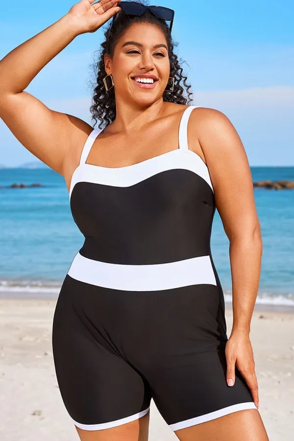 Plus Size Colorblock Black & White One Piece Swimsuit