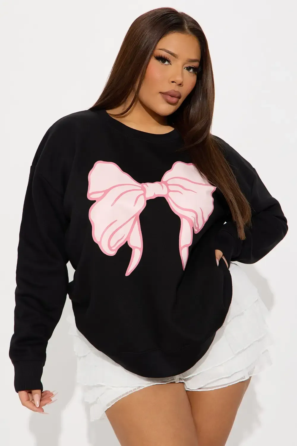 Put A Bow On It Sweatshirt - Black/Pink