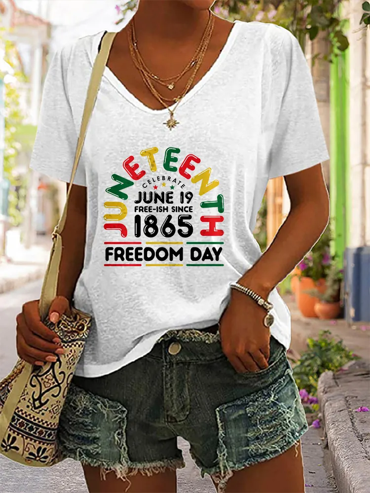 Women'S Junteenth Celebrate June 19 Free-Ish Since  1865 Freedom Day  V-Neck Short-Sleeved T-Shirt