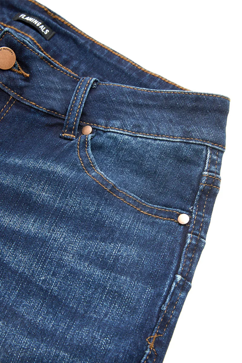 Mid Waist Rhinestone Decor Straight Leg Jeans Without Belt