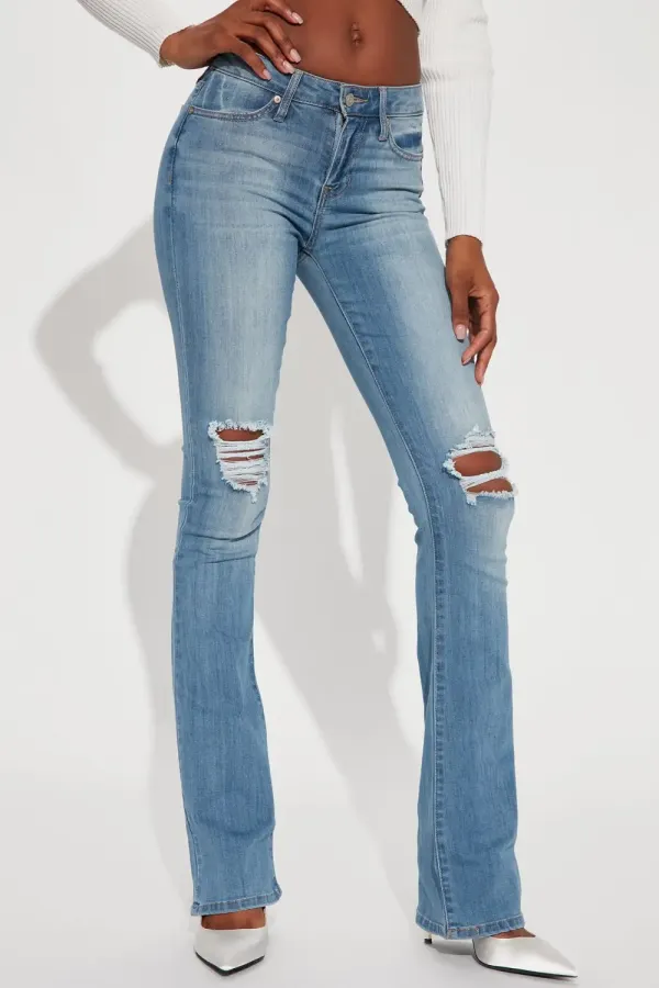 Tall Jessie Mid Rise Distressed Bootcut Jean - Light Blue Wash