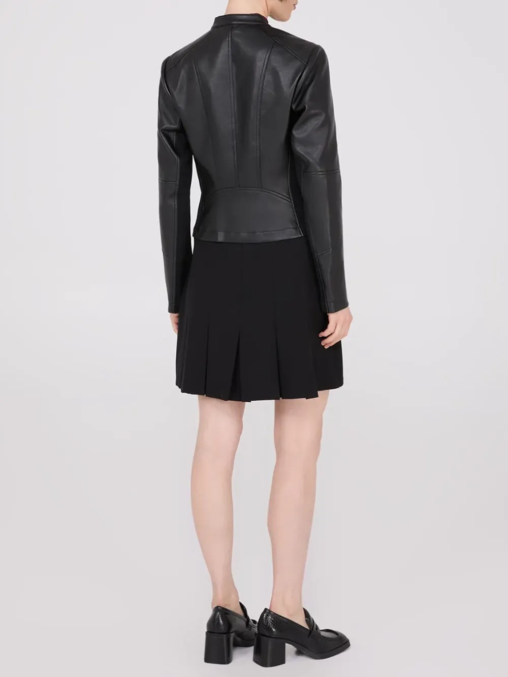 Collarless Faux Leather Jacket