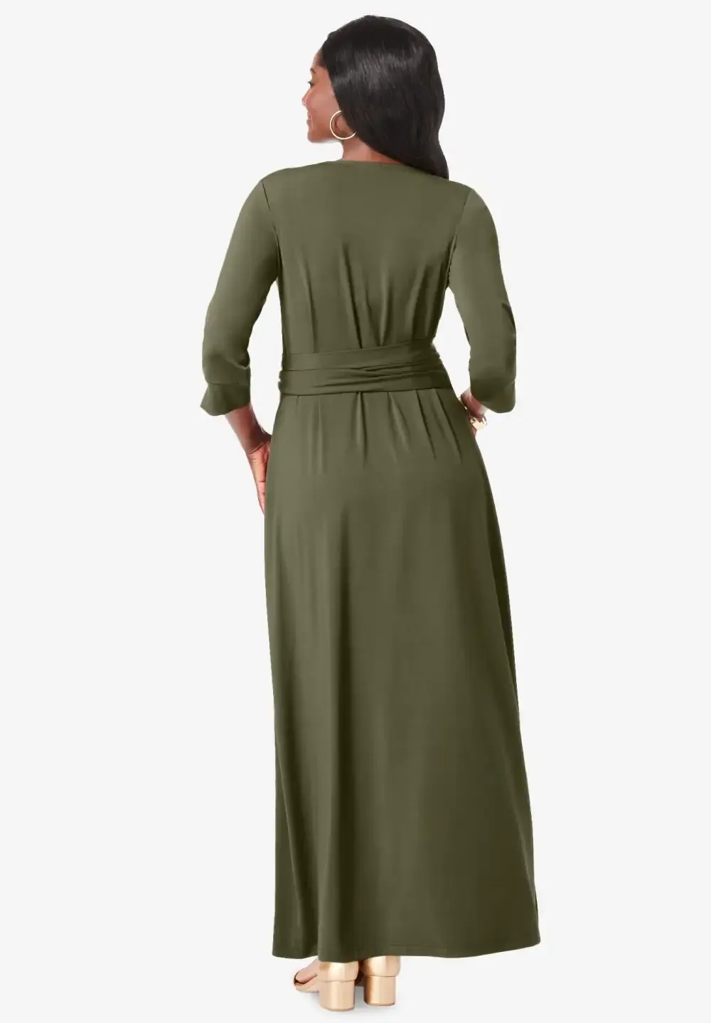 Stretch Knit Faux Wrap Maxi Dress