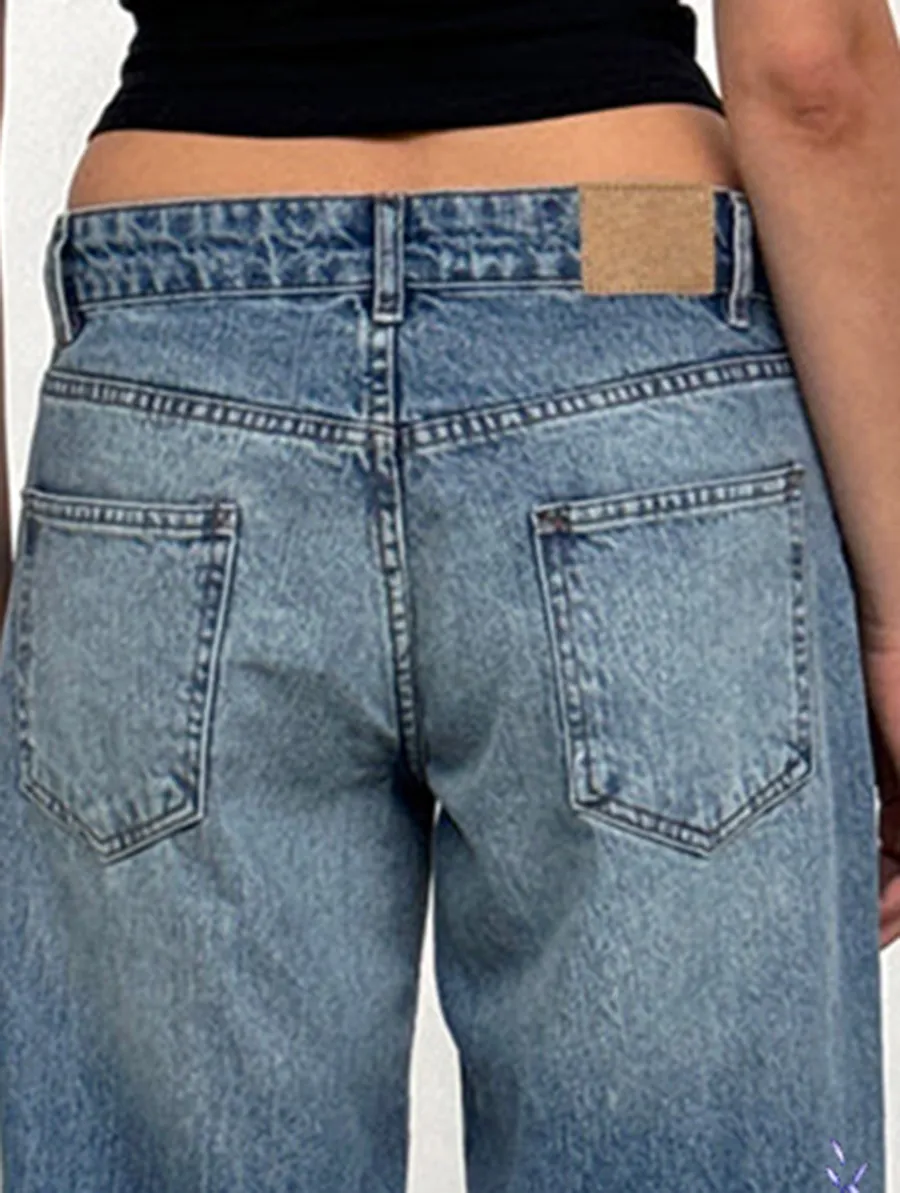 Washed Powder Blue Roomy Extra Wide Low Rise Jeans