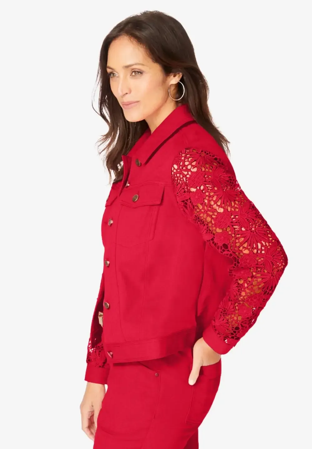 Lace Sleeve Denim Jacket