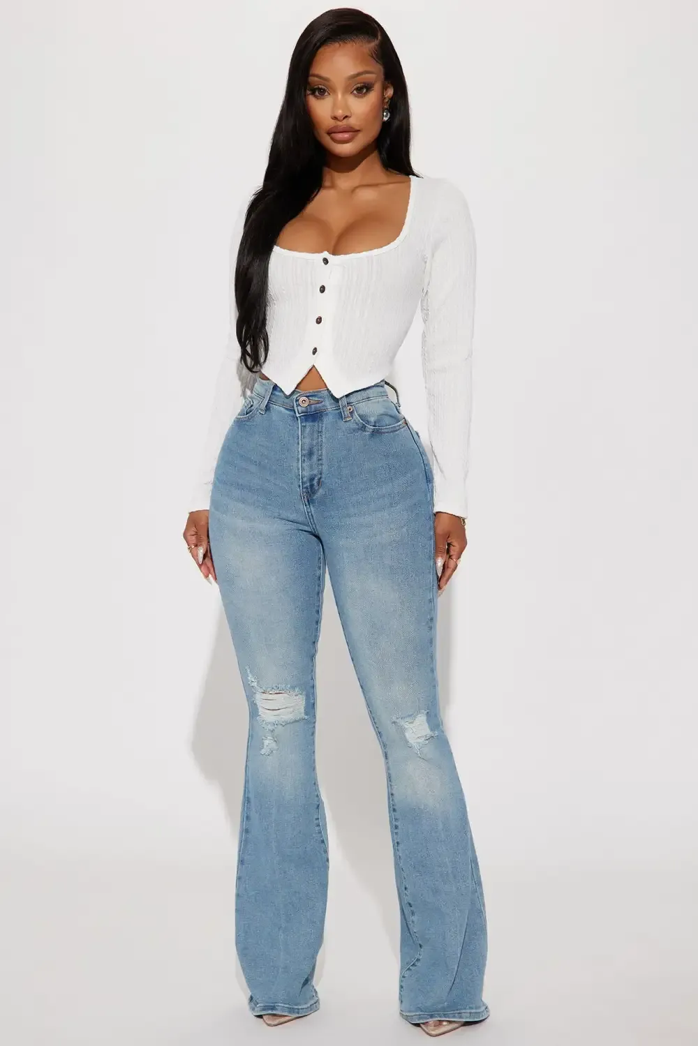 Every Now And Then Stretch Flare Jeans - Light Wash
