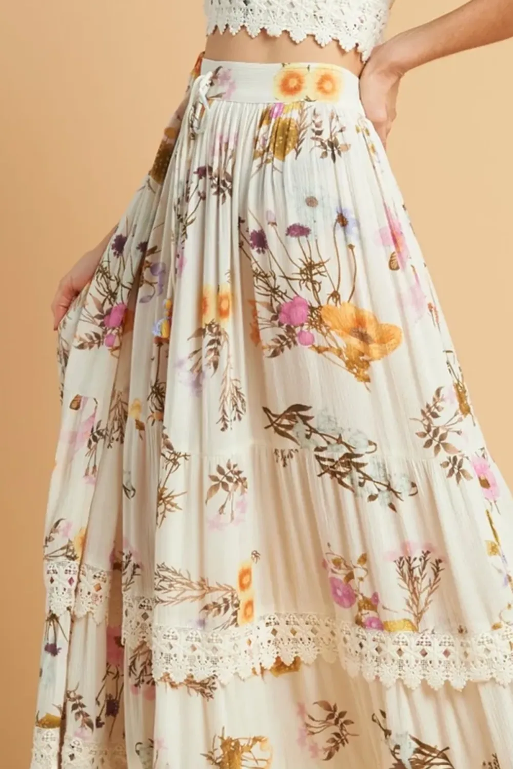 White Embroidered High Waisted Maxi Skirt