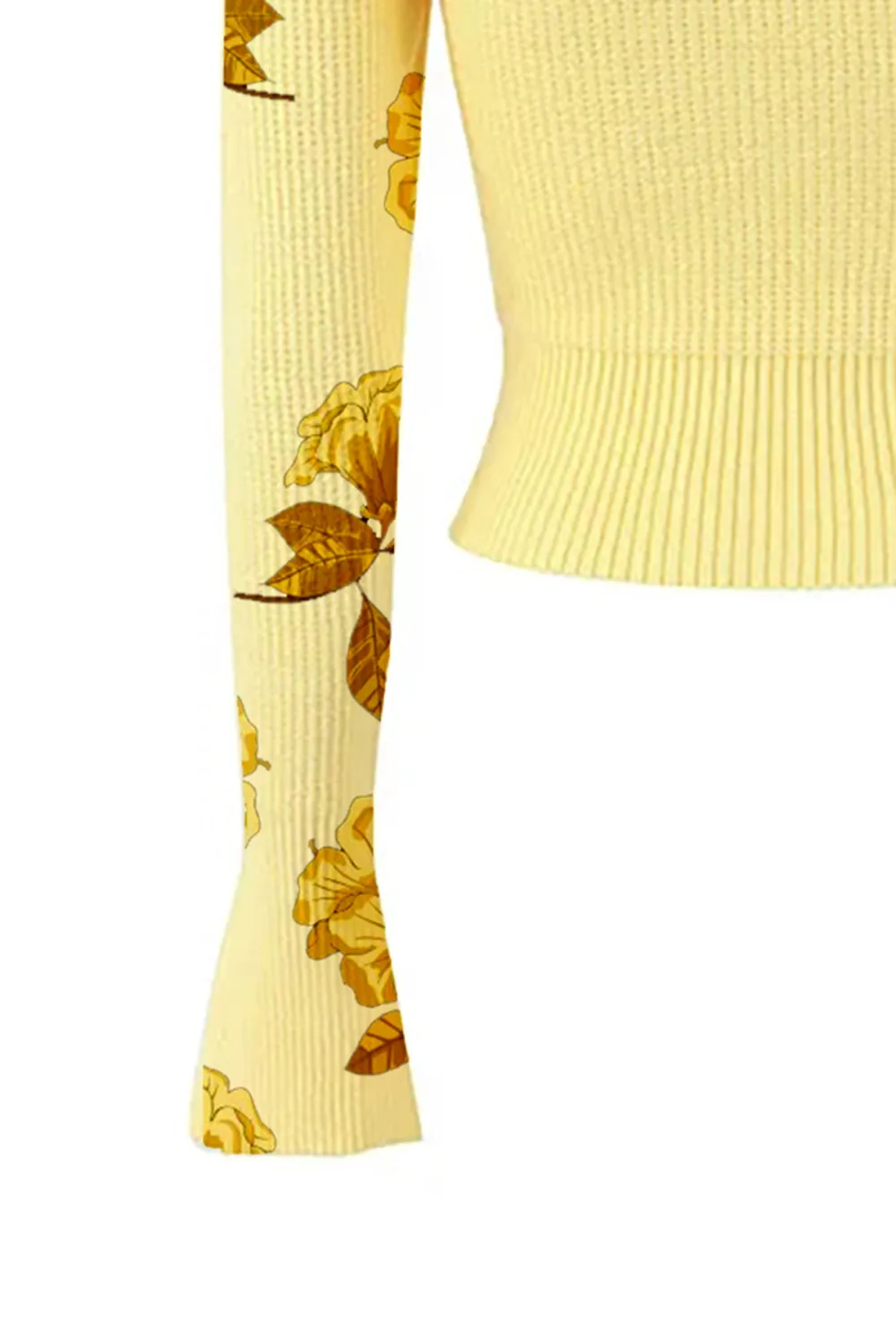 Cute Tie Neck Floral Embroidery Long Sleeve Crop Ribbed Knit Sweater
