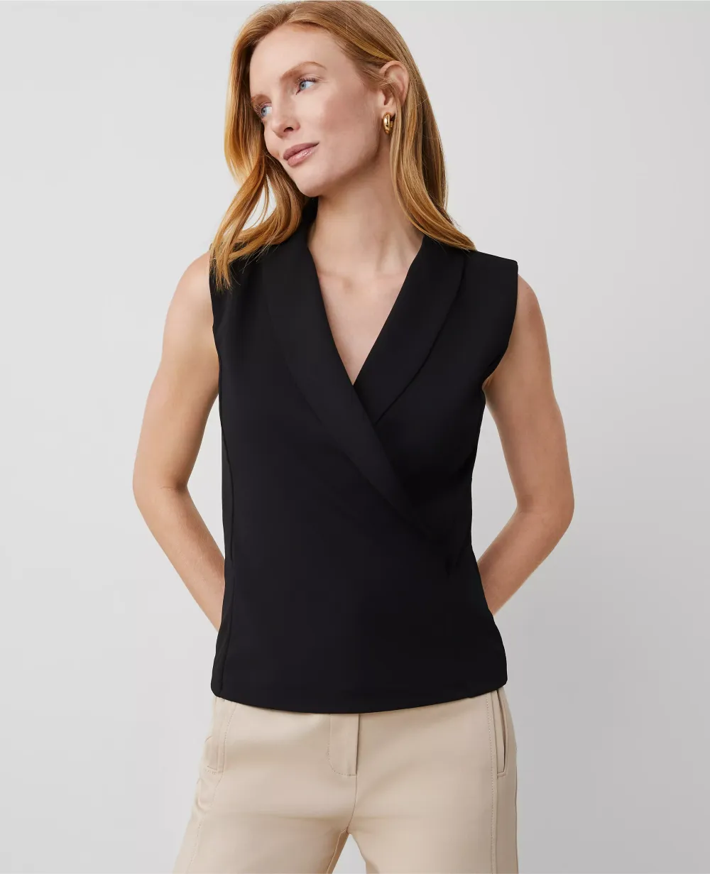 Crepe Shawl Collar Vest Top