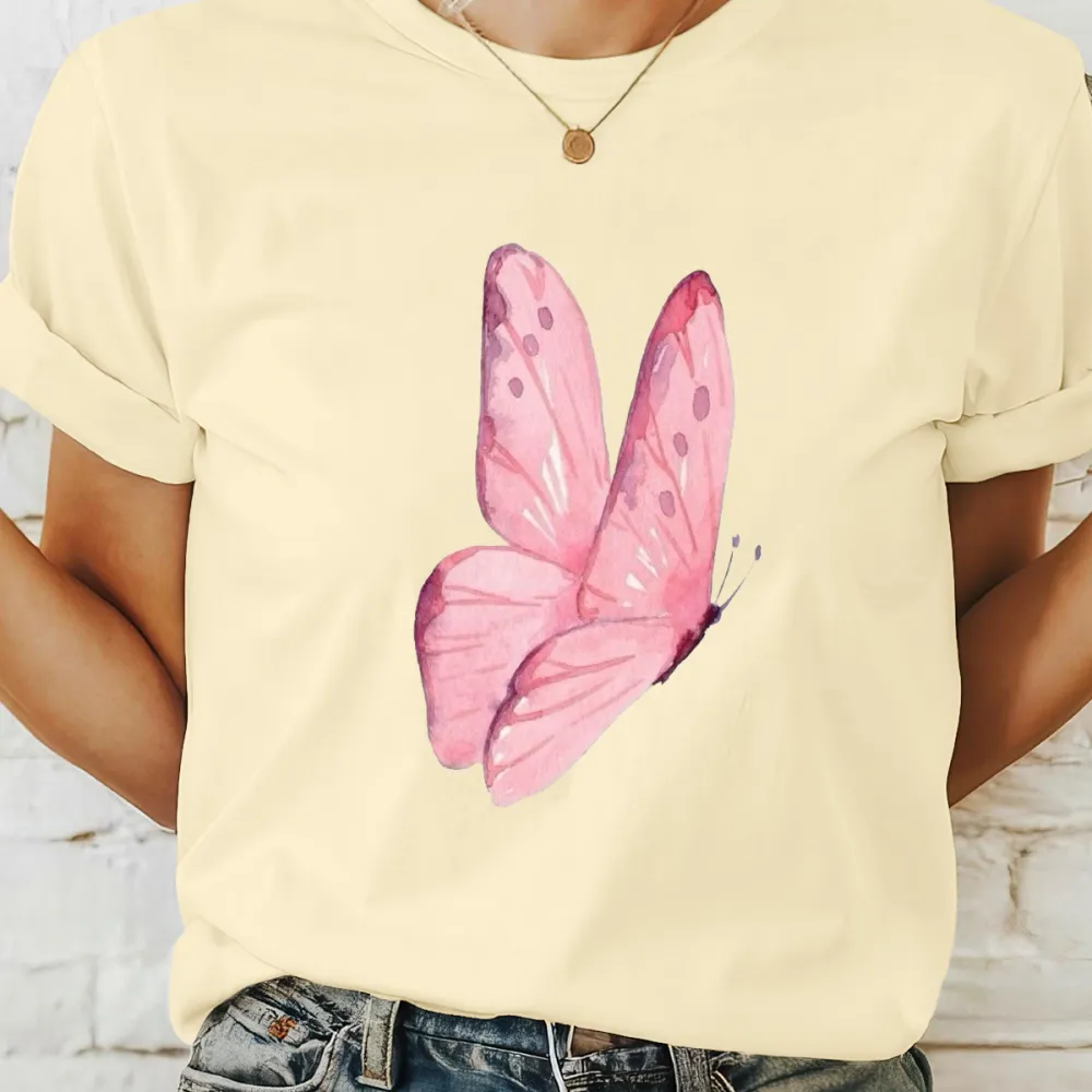 Pink Painted Butterfly Pattern Casual T-Shirt