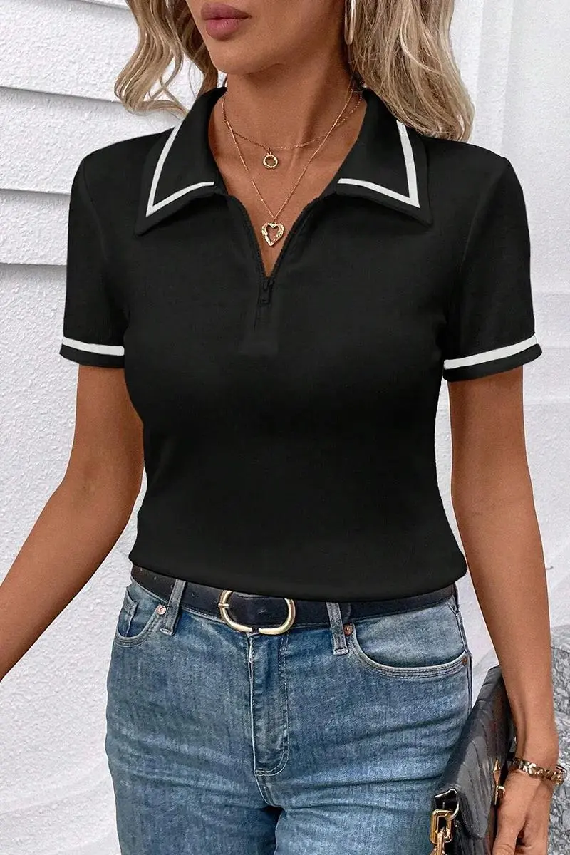 Stripe Half Zip Short Sleeve T-Shirt