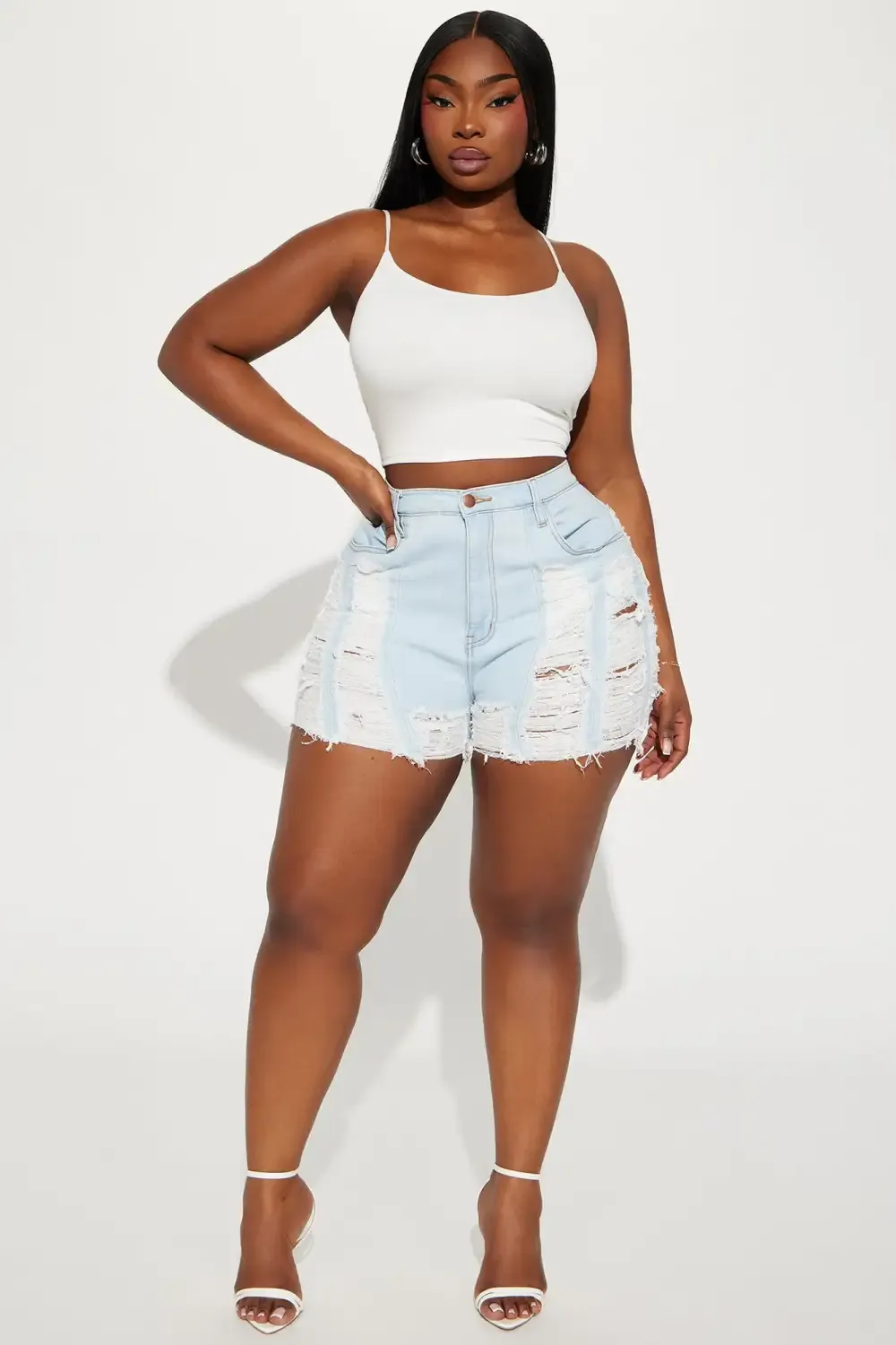 Shayla Shredded Stretch Denim Shorts - Light Wash