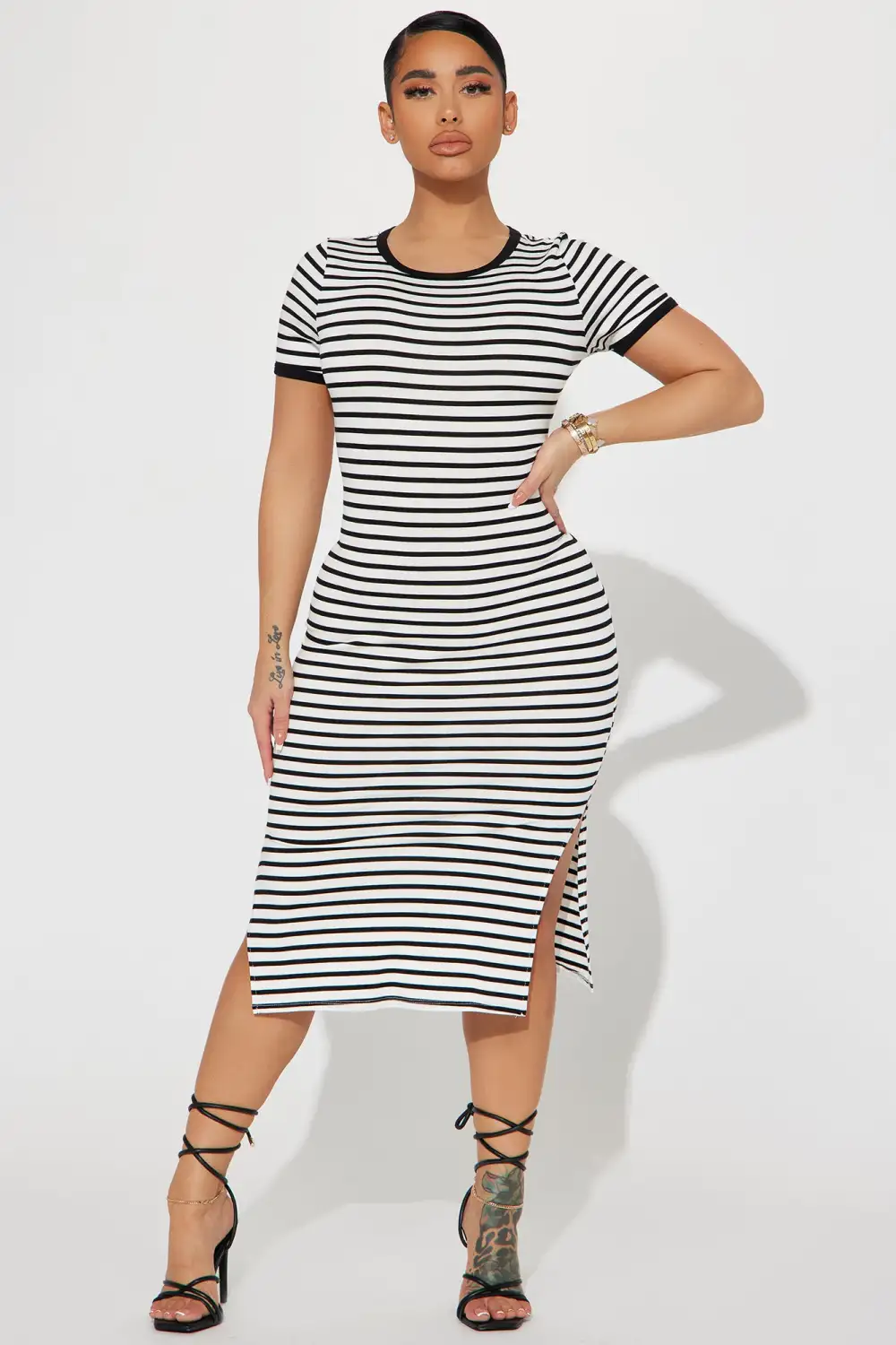 Striped Midi Dress - White/Black