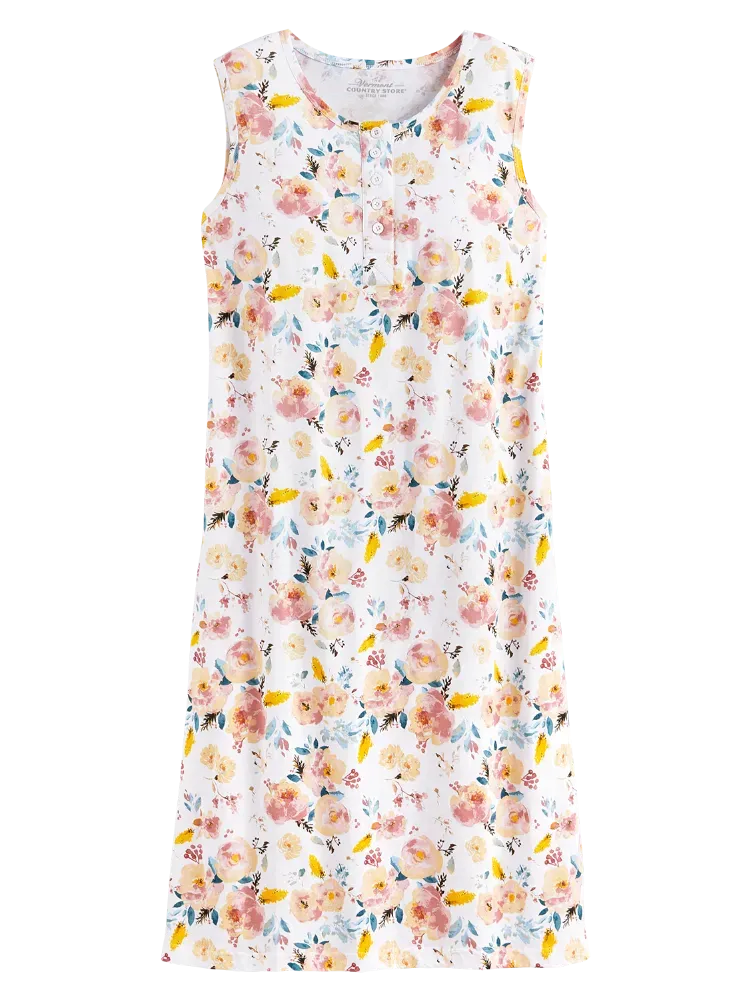 Comfort Knit Print Cotton Tank Nightgown